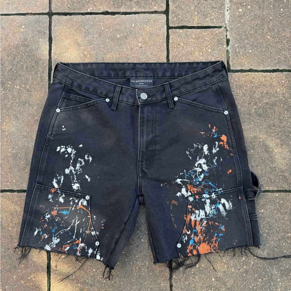 Jeans Shorts with Artistic Splatter